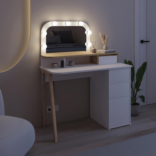 Τουαλέτα με καθρέπτη Avien Megapap χρώμα λευκό - φυσικό οξιάς 105x51,1x131εκ.