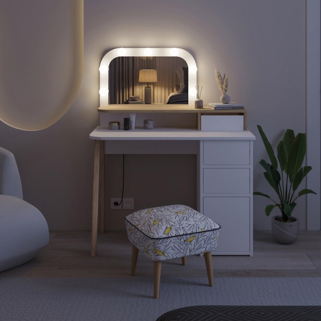 Τουαλέτα με καθρέπτη Avien Megapap χρώμα λευκό - φυσικό οξιάς 105x51,1x131εκ.