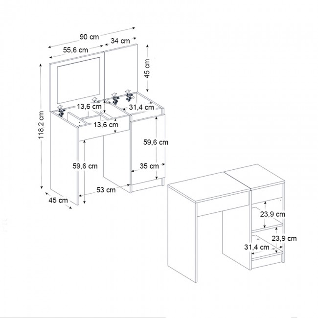 Τουαλέτα με καθρέπτη Huma Megapap χρώμα λευκό 90x45x118,2εκ.