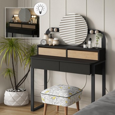 Lora Megapap melamine dressing table with light in black - sapphire oak color 96x40x133.4cm.