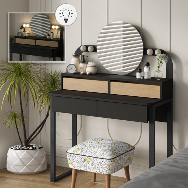 Lora Megapap melamine dressing table with light in black - sapphire oak color 96x40x133.4cm.