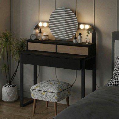 Lora Megapap melamine dressing table with light in black - sapphire oak color 96x40x133.4cm.