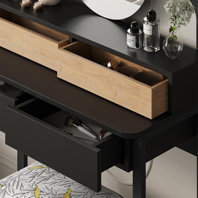 Lora Megapap melamine dressing table with light in black - sapphire oak color 96x40x133.4cm.