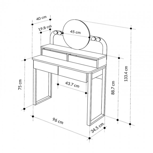 Lora Megapap melamine dressing table with light in black - sapphire oak color 96x40x133.4cm.