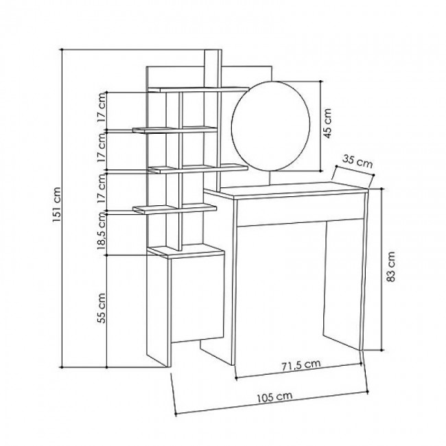 Τουαλέτα με καθρέπτη Mup Megapap χρώμα λευκό 105x35x151εκ.
