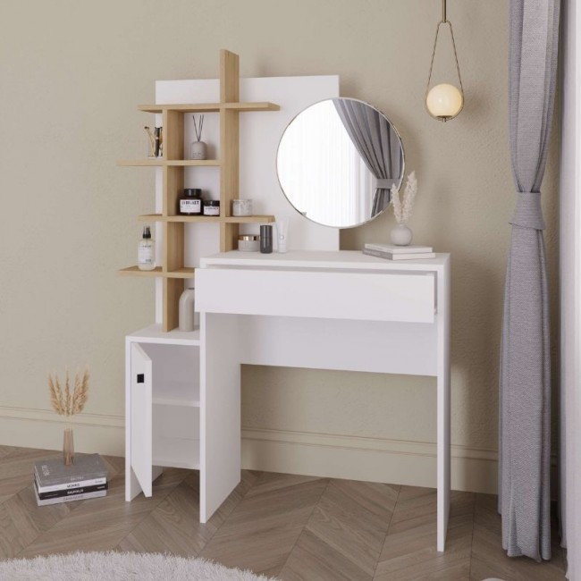 Mup Megapap melamine dressing table in white - oak color 105x35x151cm.