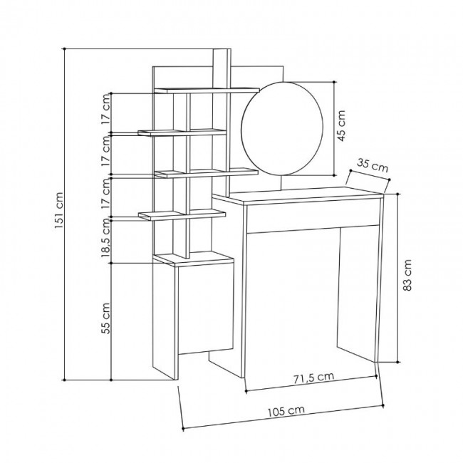Mup Megapap melamine dressing table in white - oak color 105x35x151cm.