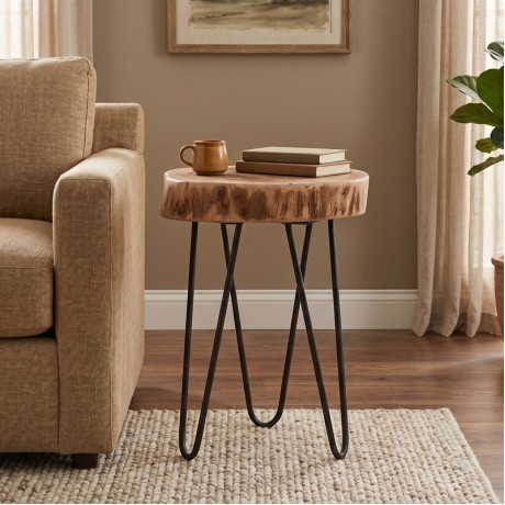 FUEGO Side Table 35x35 H.45 Acacia Natural Finish (Black Paint)