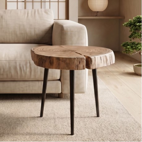 PATEL Side Table +/-33x32 H.30 Acacia Natural Finish (Black Paint)