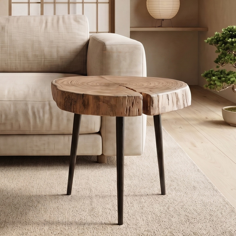 PATEL Side Table +/-33x32 H.30 Acacia Natural Finish (Black Paint)