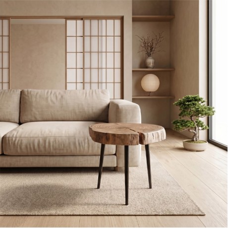 PATEL Side Table +/-33x32 H.30 Acacia Natural Finish (Black Paint)