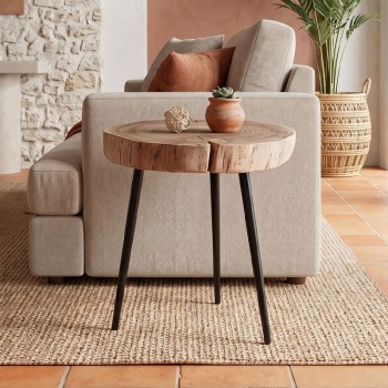 PATEL Side Table +/-34x33 H.40 Acacia Natural Finish (Black Paint)