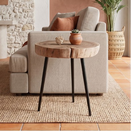 PATEL Side Table +/-34x33 H.40 Acacia Natural Finish (Black Paint)