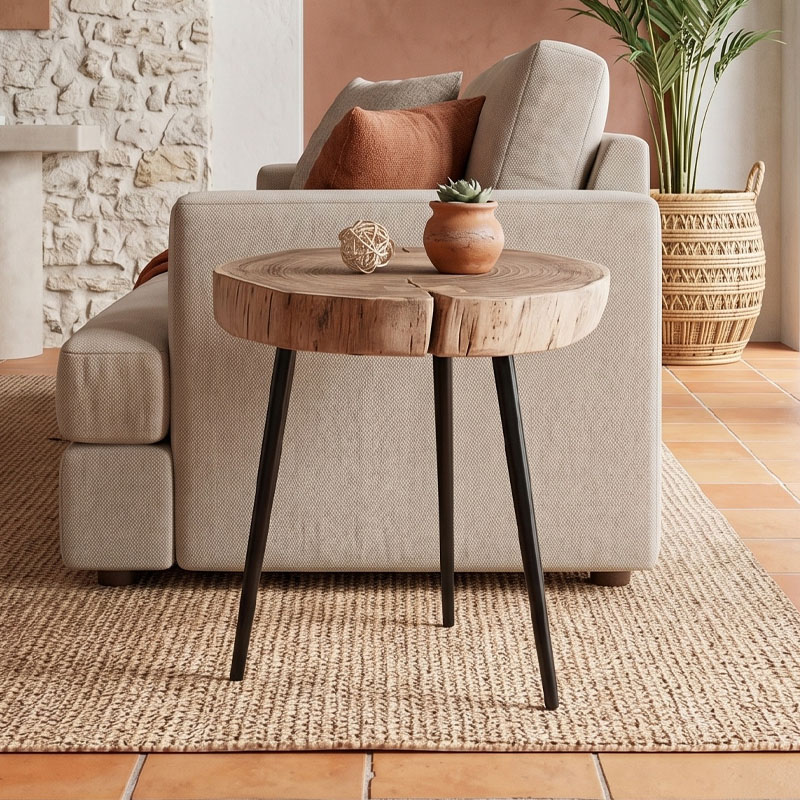 PATEL Side Table +/-34x33 H.40 Acacia Natural Finish (Black Paint)
