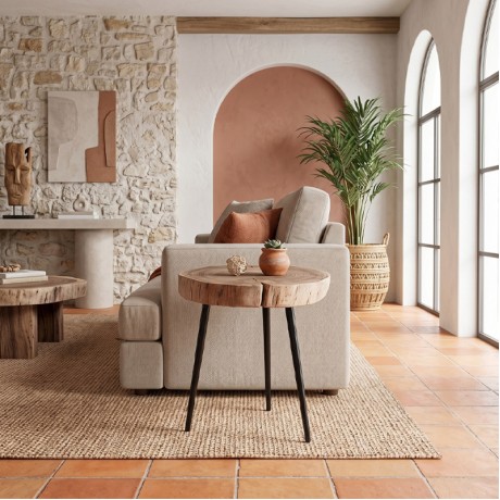 PATEL Side Table +/-34x33 H.40 Acacia Natural Finish (Black Paint)