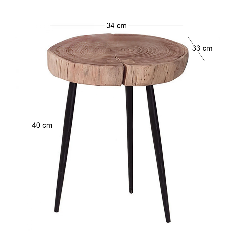 PATEL Side Table +/-34x33 H.40 Acacia Natural Finish (Black Paint)