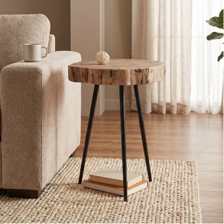 PATEL Side Table +/-35x39 H.54 Acacia Natural Finish (Black Paint)