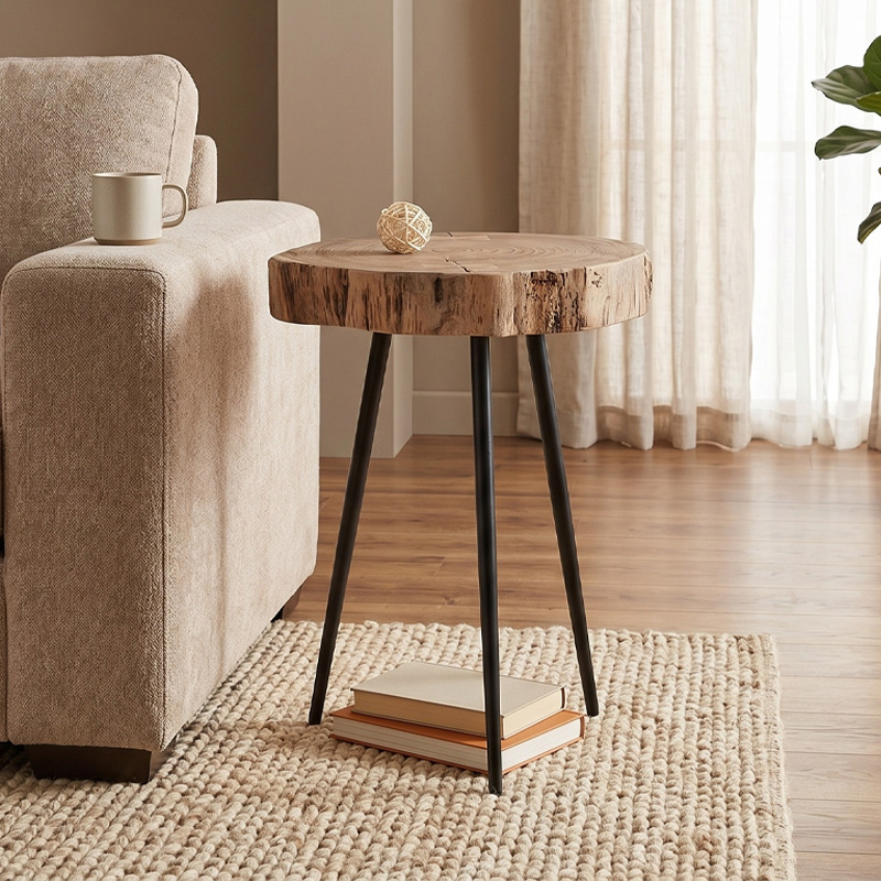 PATEL Side Table +/-35x39 H.54 Acacia Natural Finish (Black Paint)
