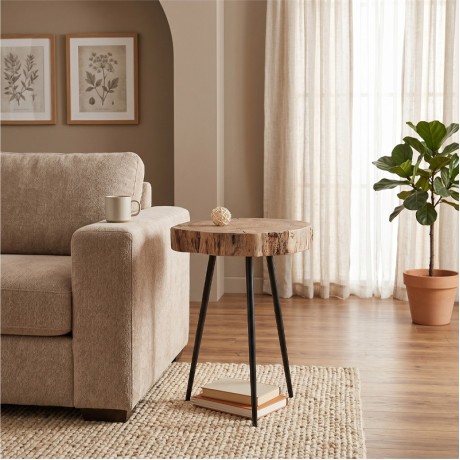 PATEL Side Table +/-35x39 H.54 Acacia Natural Finish (Black Paint)