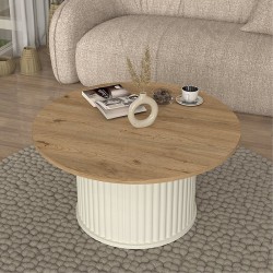 Τραπεζάκι σαλονιού Bohema Megapap χρώμα ivory - sepet oak Ø85x43,2εκ. Τραπεζάκι σαλονιού Bohema Megapap χρώμα ivory - sepet oak Ø85x43,2εκ.