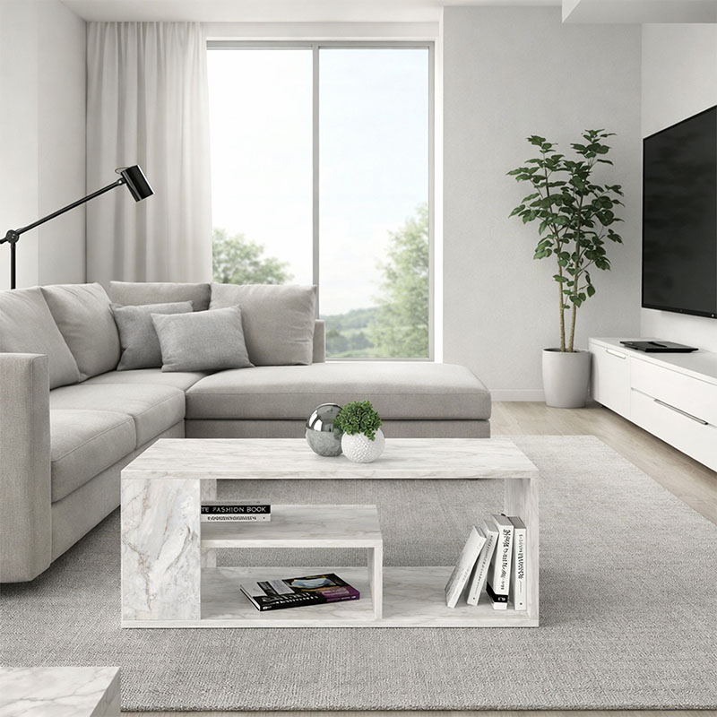 Abdera Megapap melamine coffee table in white marble color 110x60x42cm.