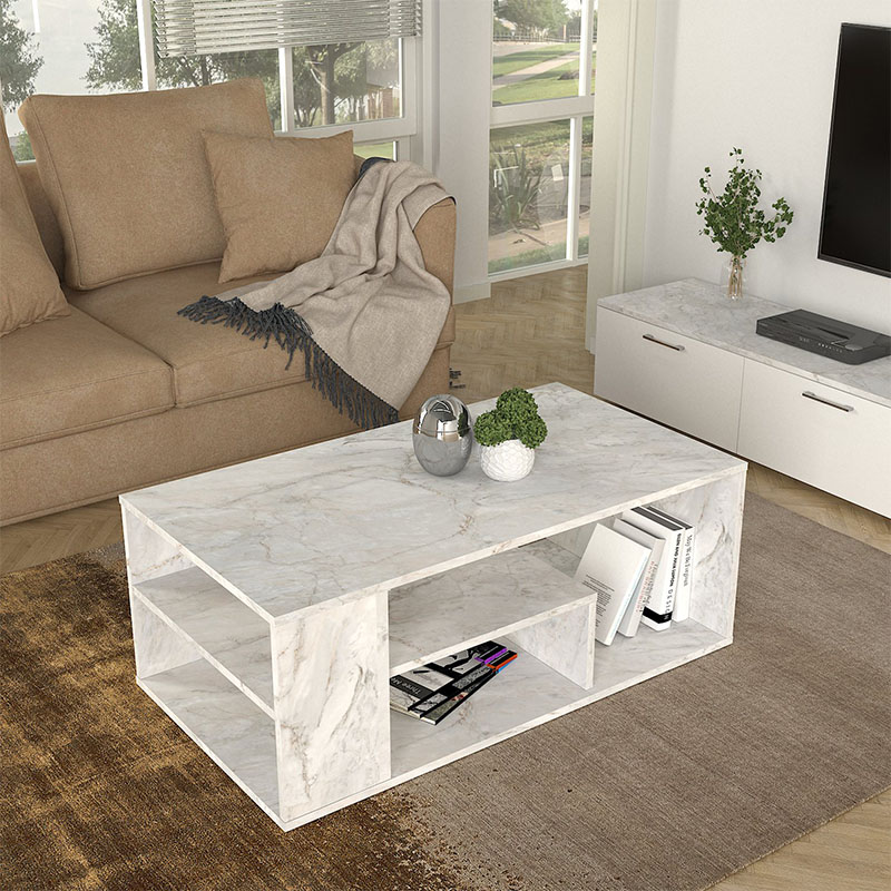 Abdera Megapap melamine coffee table in white marble color 110x60x42cm.