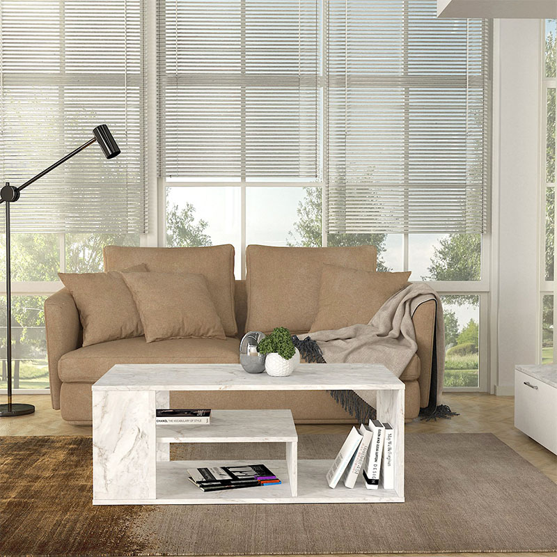 Abdera Megapap melamine coffee table in white marble color 110x60x42cm.