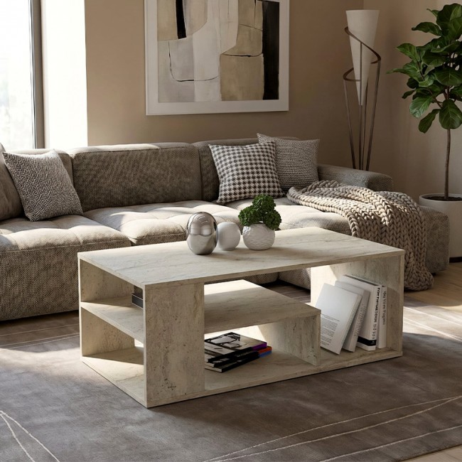 Τραπεζάκι σαλονιού Abdera Megapap χρώμα travertine 110x60x42εκ.