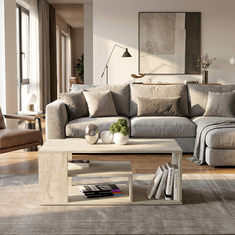 Abdera Megapap melamine coffee table in travertine color 110x60x42cm.