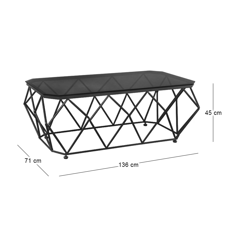 ACTON Coffee Table 123x63 Metal Black/Glass Smoke