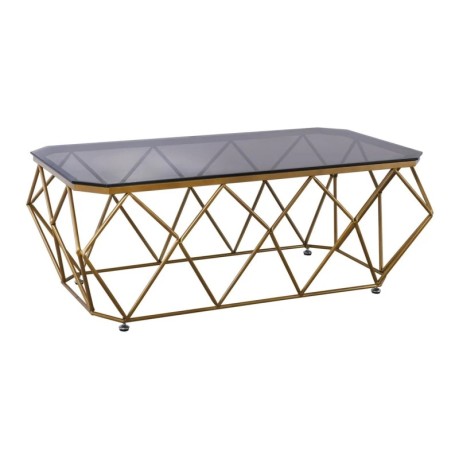 Acton coffee table with metallic frame in golden color - glass surface in black color 123x63x44cm.