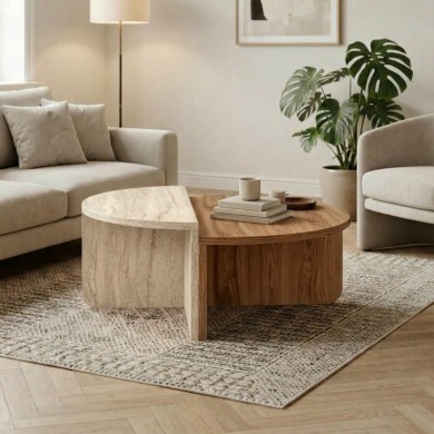 Aloeva Megapap melamine coffee table in walnut Ud -  travertine color Ø90x37cm.