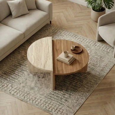 Aloeva Megapap melamine coffee table in walnut Ud -  travertine color Ø90x37cm.
