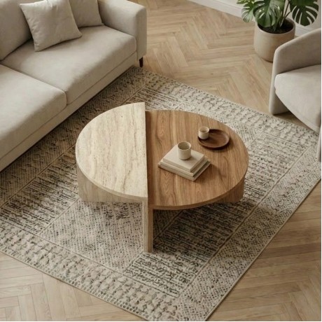 Aloeva Megapap melamine coffee table in walnut Ud -  travertine color Ø90x37cm.