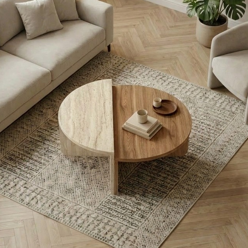 Aloeva Megapap melamine coffee table in walnut Ud -  travertine color Ø90x37cm.