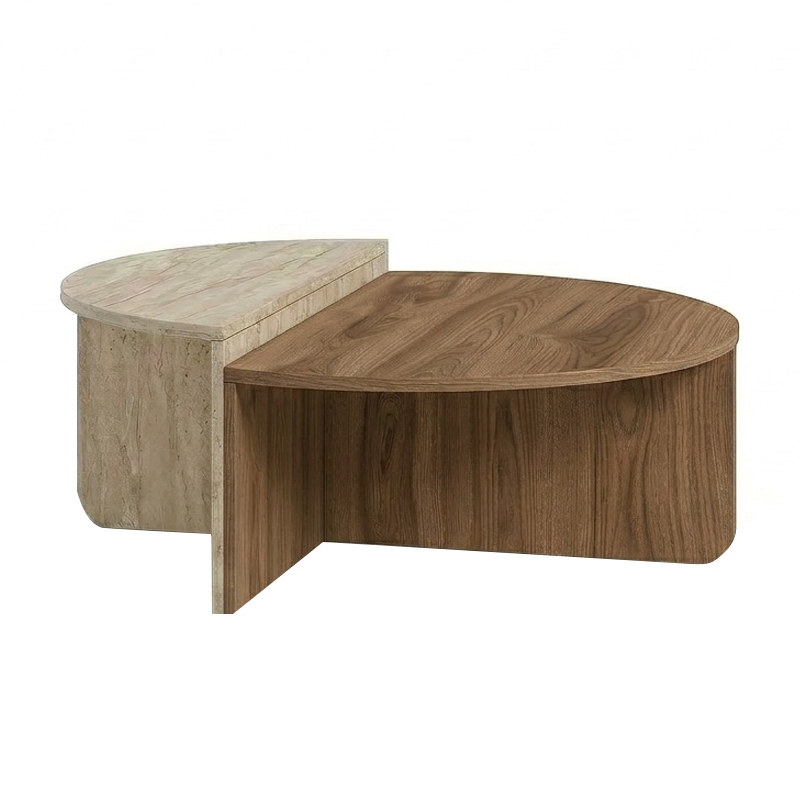 Aloeva Megapap melamine coffee table in walnut Ud -  travertine color Ø90x37cm.