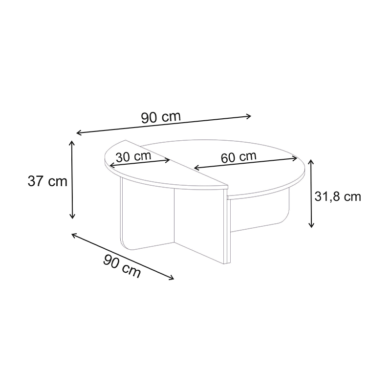 Aloeva Megapap melamine coffee table in walnut Ud -  travertine color Ø90x37cm.