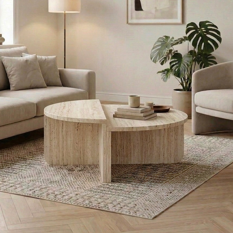 Aloeva Megapap melamine coffee table in travertine color Ø90x37cm.
