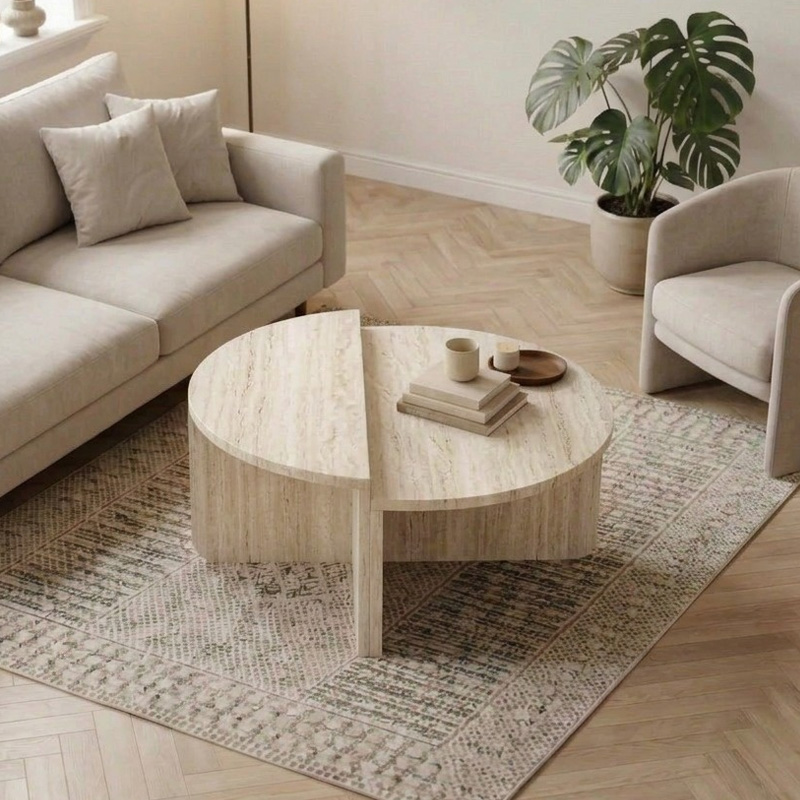 Aloeva Megapap melamine coffee table in travertine color Ø90x37cm.