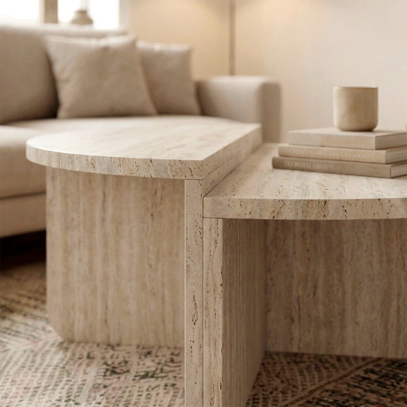 Aloeva Megapap melamine coffee table in travertine color Ø90x37cm.