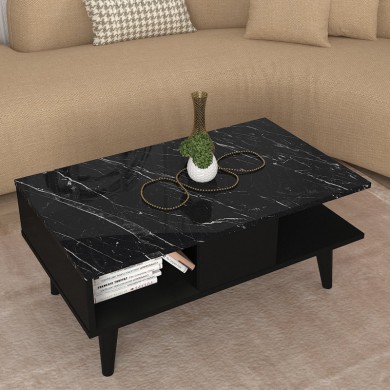 Andros Megapap melamine coffee table in black - black marble color 90x54x39,6cm.
