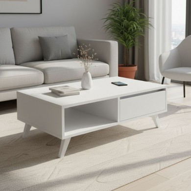 Aster Megapap melamine coffee table in white color 120x56x40cm.