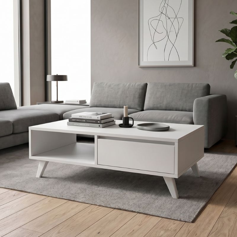 Aster Megapap melamine coffee table in white color 120x56x40cm.