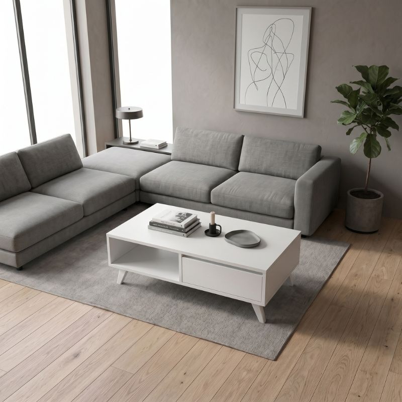 Aster Megapap melamine coffee table in white color 120x56x40cm.