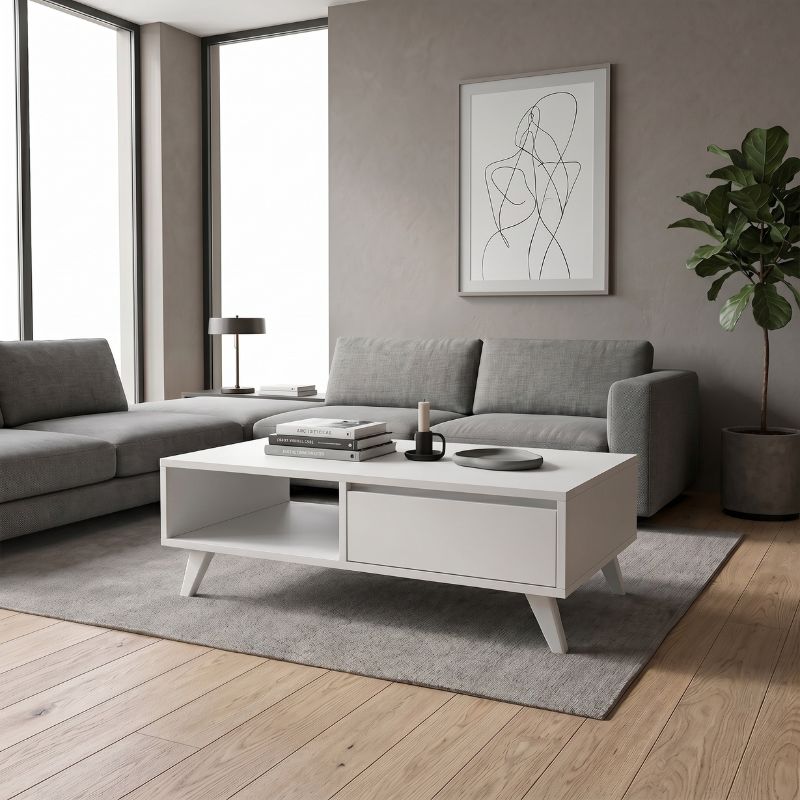 Aster Megapap melamine coffee table in white color 120x56x40cm.