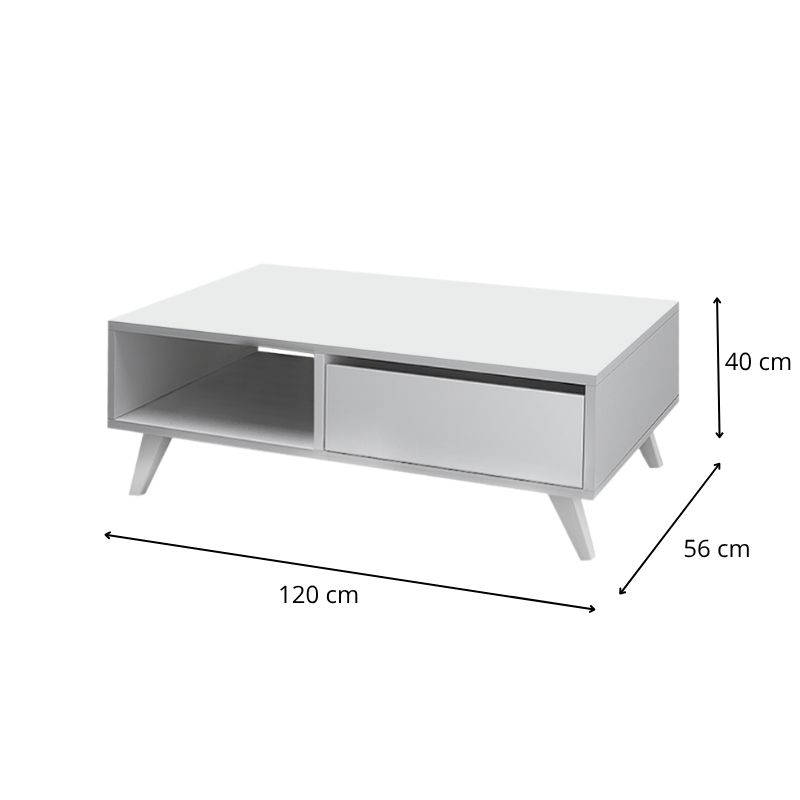 Aster Megapap melamine coffee table in white color 120x56x40cm.