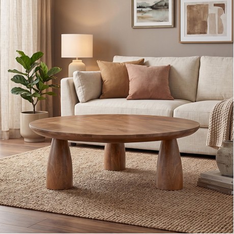 AZTEC Round Coffee Table D.90cm, Mango Smoke Walnut