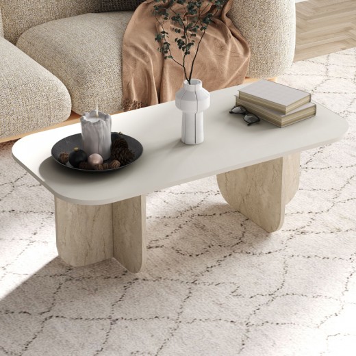 Τραπεζάκι σαλονιού Becaj Megapap χρώμα sandstone - travertine 120x60x41,4εκ.
