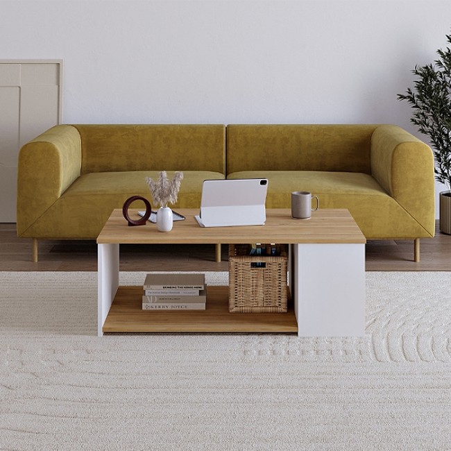 Τραπεζάκι σαλονιού Berg Megapap χρώμα φυσικό οξιάς - λευκό 110x60x40εκ.