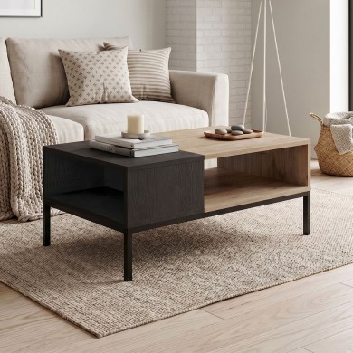 Cailin Megapap melamine coffee table in sepet oak - black wood color 90x56x40.6cm.